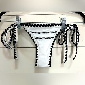Embroidered Black and White Cheeky Bikini Bottom Tie Sides NWOT size Medium
